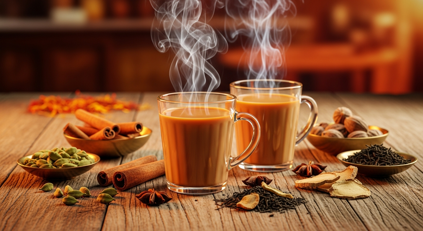 Steaming cutting chai with Indian spices